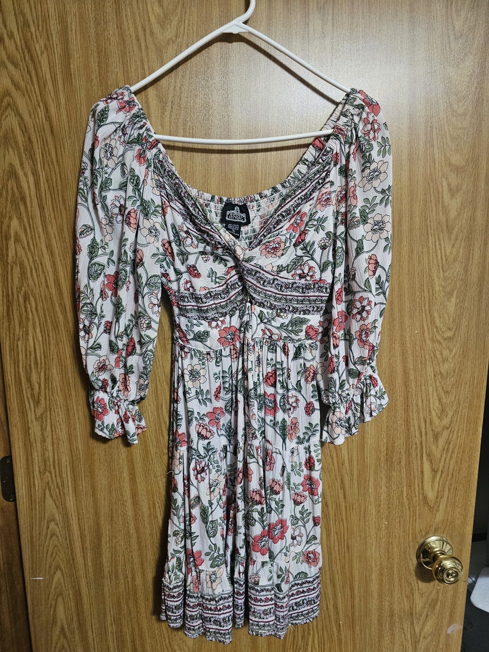 Angie Floral Midi Dress in White, Pink, Green